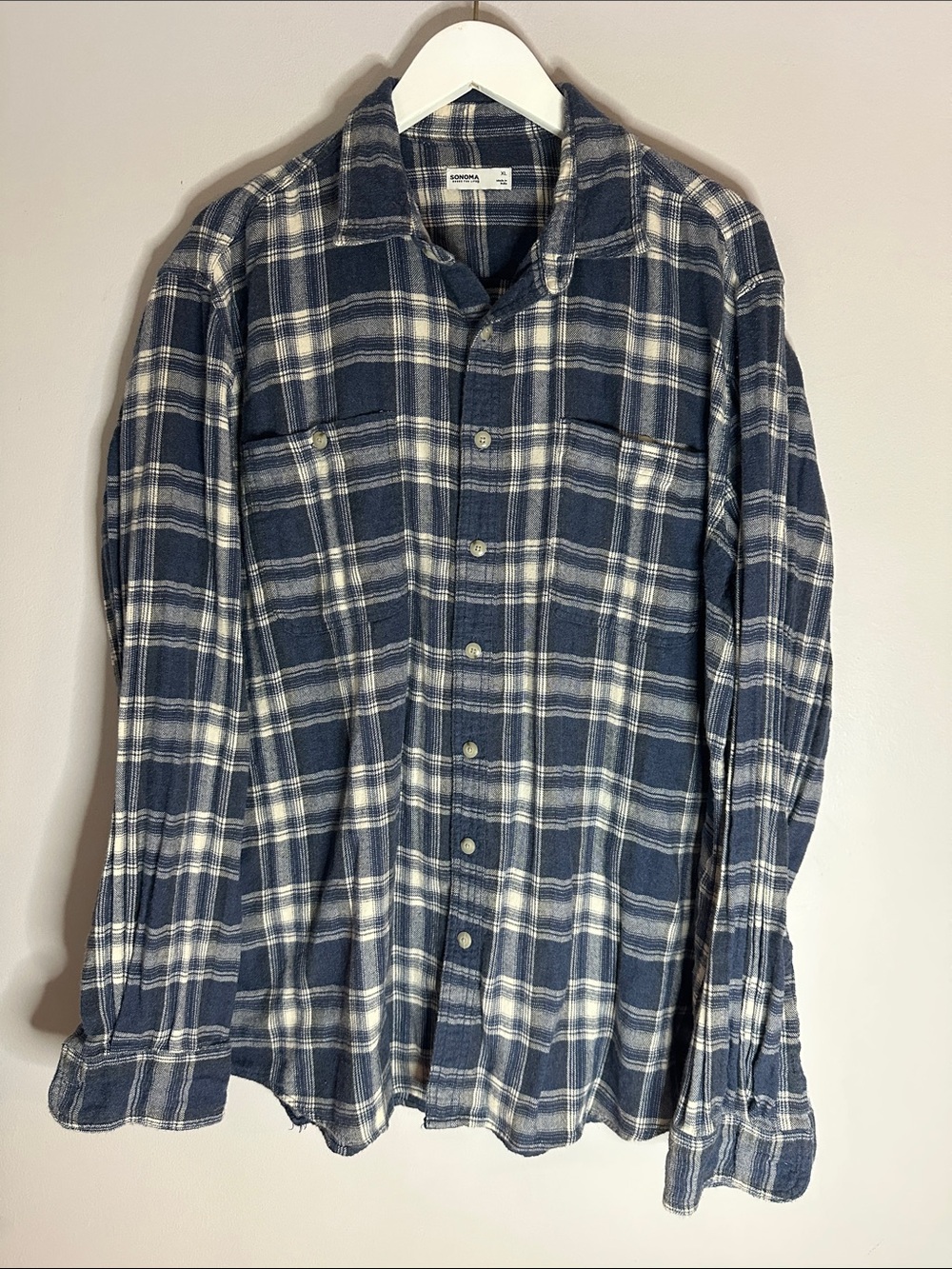 Sonoma Blue and White Plaid Button-Down Shirt size XL